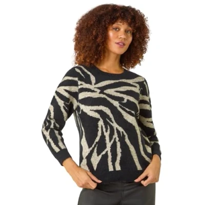 Image of Roman Originals Jumper for Women UK Ladies Winter Autumn Casual Pull On Round Crew Neck Long Sleeve Comfy Work Dinner Party Everyday Colourful Longline Stylish Onyx Ivory Size 16