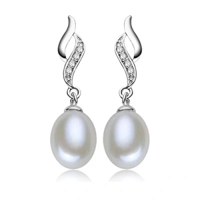 Image of YAXUN 925 Sterling Silver Pearl Earrings For Women wtih 5A Cubic Zirconia Diamonds AAA Natural Freshwater 9mm Drop Dangle Fashion Jewellery Gifts