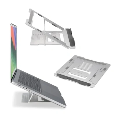 Image of Kensington Easy Riser Laptop Stand, Aluminium &amp; Portable Adjustable Lightweight, Anti Slip Folding Design, for Screens up to 16&quot;, Silver (K50417WW)
