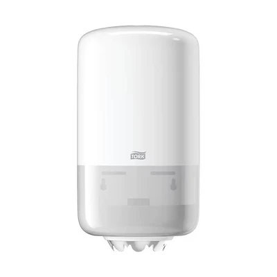 Image of Tork 558000 Mini Centrefeed Dispenser M1 / Paper Suitable for Basic Paper, Wiping (Plus), rolls Towel Wall Mounted Elevation Design White