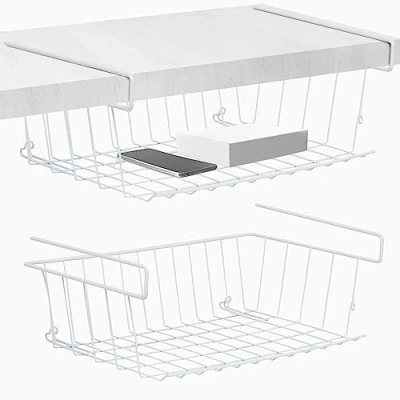 Image of Under Shelf Storage Baskets Pack of 2 Hanging Basket Metal Shelve and Cupboard Organiser Great for Kitchen Pantries, Office, Bathroom