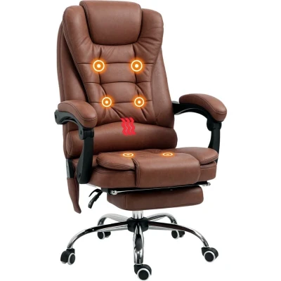 Image of Vinsetto Vintage High Back Heated Massage Office Chair w/6 Vibration Points, Brown