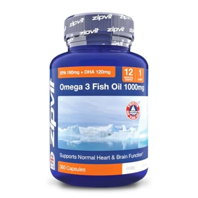 Image of Omega 3 Fish Oil 1000mg, 360 Softgel Capsules. 12 Months Supply. EPA 180mg DHA 120mg. Supports Heart, Brain Function and Eye Health.