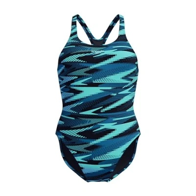 Image of Speedo Women&#039;s Hyperboom Allover Medalist Swimsuit Quick Drying Fitness Chlorine Resistant Swimsuit, Dark Teal, 28