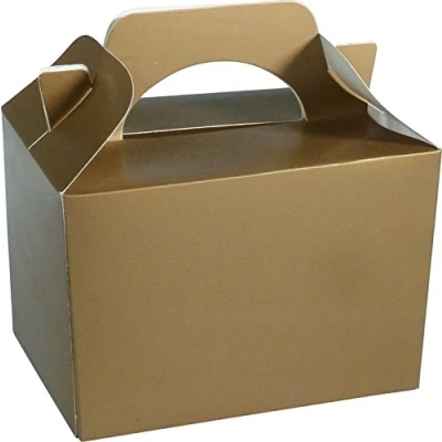 Image of Lotus 10 x Children/Kids Plain Coloured Party Boxes Carry Food Meal Fun Picnic Birthday Wedding Favour/Baby Shower Halloween Trick or Treat Box Loot Bag (Gold)