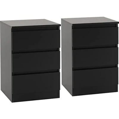 Image of Seconique Malvern 3 Drawer Bedside X2 in Black