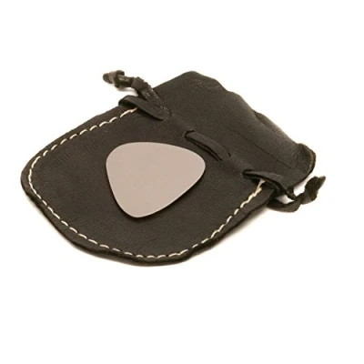Image of County Engraving Personalised Engraved Stainless Steel .38mm Guitar Plectrum Pick In Leather Pouch Enter Your Own Custom Text