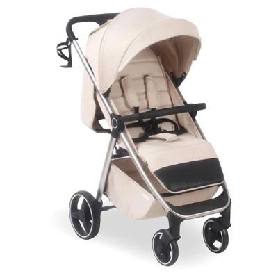 Image of My Babiie MB160 Pushchair from Birth to 4 Years (22kg), Wheel Suspension, Large Basket, XL Canopy, Foldable, Compact, Stroller with Footmuff, Cup Holder, Rain Cover Oatmeal