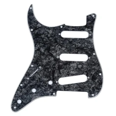 Image of Musiclily SSS 11 Hole Left Handed Strat Guitar Pickguard for Fender USA/Mexican Made Standard Stratocaster Modern Style, 4Ply Black Pearl