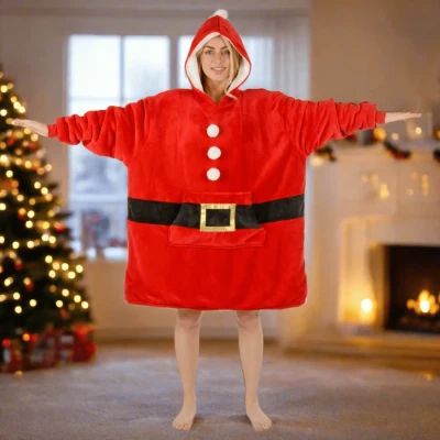 Image of Mr Crimbo Christmas Hoodie Blanket Adults Oversize Sherpa Fleece Top One Size Santa