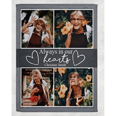 Image of gue Personalised Photo Collage Blanket, Memorial Gift, Fleece Blanket (130x150cm)