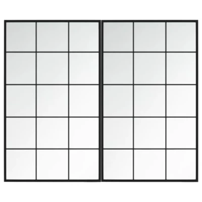 Image of vidaXL Wall mounted Metal Mirrors 2 pcs Black, 100x60 cm, Easy to Install Classic Design for Bedroom, Living Room, Bathroom &amp; Vanity