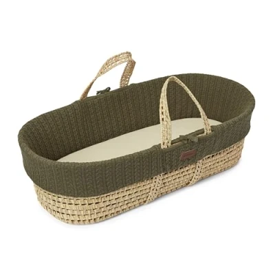 Image of The Little Green Sheep Knitted Moses Basket &amp; Mattress, Cotton, Juniper