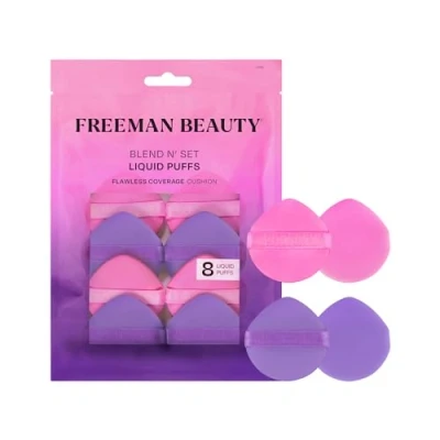 Image of Freeman Blend N&#039; Set Liquid Puff Set, Cushion Makeup Puffs For &amp; Cream Foundation, Concealer, Blush, Highlight, Round Blending, With Finger Band, Vegan Cruelty Free, 8 Count
