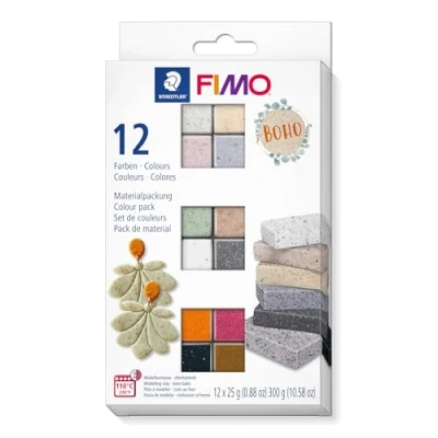 Image of STAEDTLER 8013 C12 5 FIMO Effect Oven Hardening Polymer Modelling Clay Boho, Assorted Colours (Pack of 12 x 25g Half Blocks)