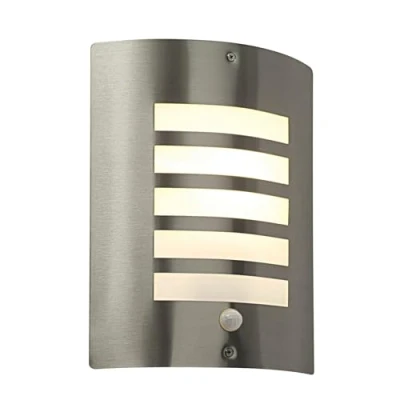 Image of Saxby Bianco 60W Brushed Stainless Steel IP44 Outdoor Garden PIR Motion Sensor Security Wall Light