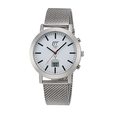 Image of ETT Eco Tech Time Radio Solar EGS 11579 11M Men&#039;s Analogue Watch with Digital Date Stainless Steel Milanese Strap, Bracelet