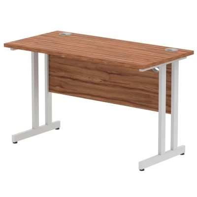 Image of Dynamic MI001910 Melamine Faced Chipboard Rectangular Office Desk, Walnut Finish, Cantilever Leg, Silver Frame, Impulse, 1200mm Width, 800mm Length, 730mm Height