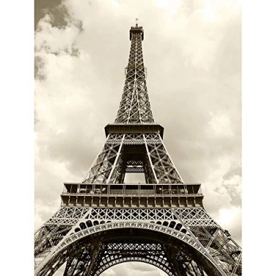 Image of Wee Blue Coo Eiffel Tower Sepia Paris France Iconic Art Print Poster Wall Decor 12X16 Inch