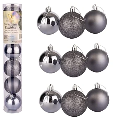 Image of 15cm/3Pcs Christmas Baubles Shatterproof Dark Grey, Tree Decorations Ball Ornaments Balls Xmas Hanging Holiday Decor Shiny,Matte,Glitter