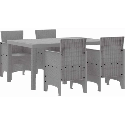 Image of vidaXL 5 Piece Garden Dining Set Light Grey Poly Rattan