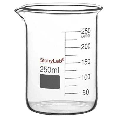 Image of stonylab Glass Beaker, 1 Pack Borosilicate Graduated Low Form Griffin Beaker with Pouring Spout Lab 250 ml