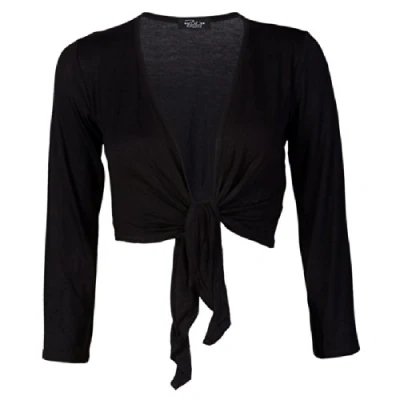 Image of LADIES TIE UP CROP SHRUG WOMENS WRAP BOLERO CARDIGAN TOP SIZE 8 14 (MED/LRG (12 14), BLACK)