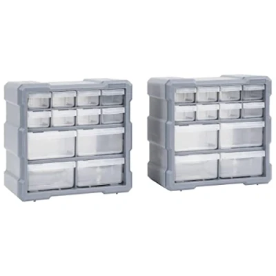 Image of vidaXL Multi drawer Organisers Sturdy Polypropylene Storage Units with 24 Drawers Grey Organiser for Tools, Hardware and Crafts Clear See through Easy Access No Assembly Required