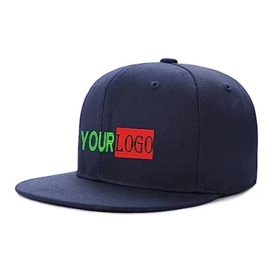 Image of Custom Logo &amp; Text Snapback Hat/Cap Embroidered Front Hip Hop Flat Bill HAt Personalized Brim Hats Navy