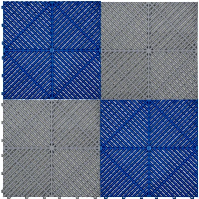 Image of Vented Modular Interlocking Flooring Tiles &amp; Edges 60 Grey Blue Single Garage Heavy Duty Floor Mat Showroom Workshop Outdoor Polypropylene Anti Slip Weather Resistant Drainage 3.2m x 6m 19.2m2