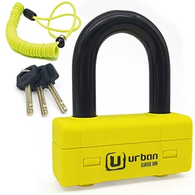 Image of URBAN UR75 Motorcycle Disc Mini U Lock, The Toughest for Maximum Security, SRA Approved, ø18 Hardened Steel Shackle Double Locking, Highly Versatile Chain &amp; Deterrent, Moto Anti Theft Wheel Brake Lock