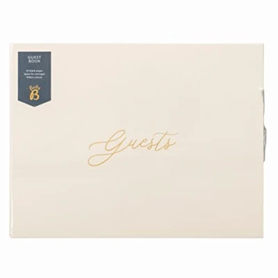 Image of Busy B Wedding Guest Book Cream with 64 pages, space for messages, and ribbon closure