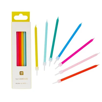 Image of Talking Tables Pack of 16 Birthday Fun Cake Topper Decoration for Adults or Kids 10cm, Rainbow Brights Candles