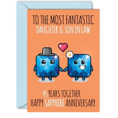 Image of Cute Sapphire Anniversary Card for Daughter &amp; Son In Law 45 Years Together Happy 45th Wedding Cards Daughter, A5 Greeting Forty Fifth Anniversaries
