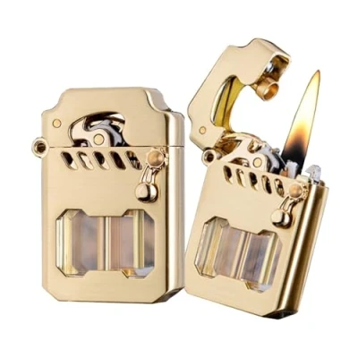 Image of Mecha metal rocker lighter, retro kerosene windproof transparent suitable for outdoor travel, camping, best gift men(Black)