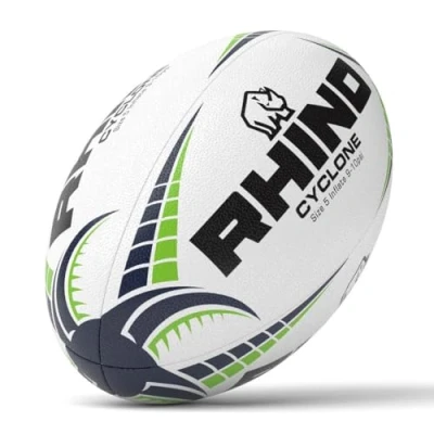 Image of Rhino Cyclone Rugby Ball, White, Size 3