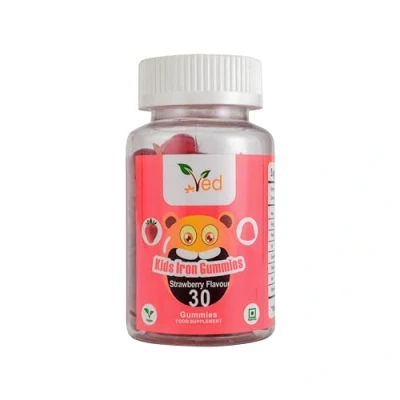 Image of Ved Kids Iron Gummies for Supplement, Energy &amp; Immune System Strawberry Flavour 15 Days Supply, Vegan 30 Chewable Vitamins (15 Supply)