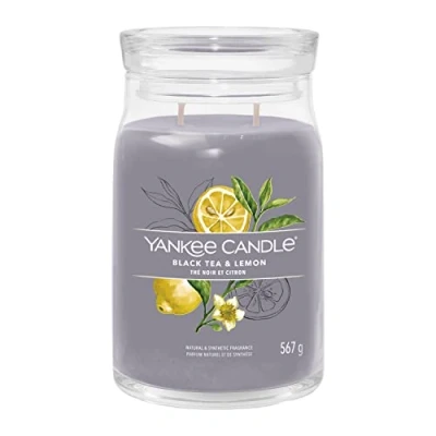 Image of Yankee Candle Signature Scented Black Tea &amp; Lemon Large Jar with Double Wicks Soy Wax Blend Long Burning Perfect Gifts for Women