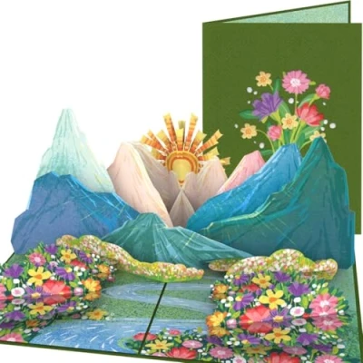 Image of PopLife Sunrise Meadow 3D Pop Up Card Happy Anniversary, Floral Birthday for Mom, Valentine&#039;s Day Her, Thank You, Get Well Sister, Daughter, Grandma, Wife