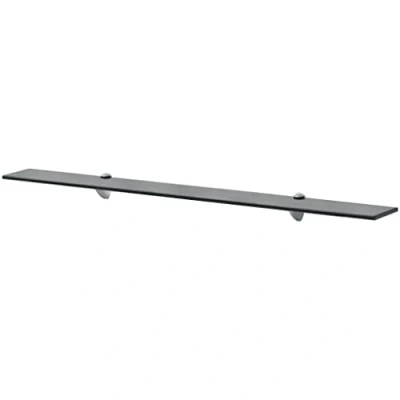 Image of vidaXL Black Glass Floating Shelf Modern Style Wall Mounted Versatile Storage and Display Tempered Safety with Zinc Alloy Brackets 100x10 cm, 15 kg Load Capacity