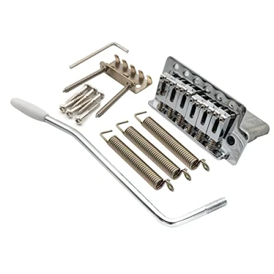 Image of Musiclily Pro 52.5mm Modern 6 Screw Tremolo Bridge 36mm Short Block for Squier Strat Style Electric Guitar, Chrome