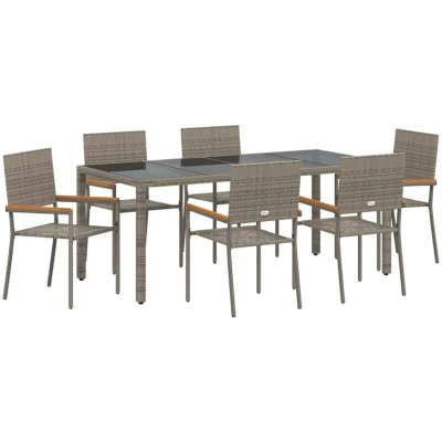 Image of vidaXL 7 Piece Garden Dining Set Grey Poly Rattan