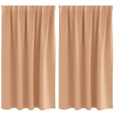 Image of Curtains with 2 pcs Light brown 140 x cm Polyester Vidaxl