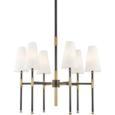 Image of Bowery 6 Light Chandelier Aged Brass, Linen