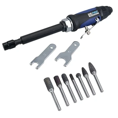 Image of Extended Air Die Grinder 1/4in Collet 25000 RPM 5in Shaft + 7 Short Rotary Burrs