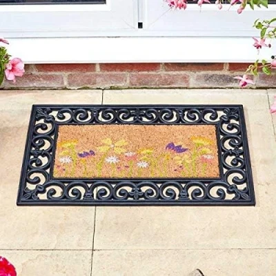 Image of Marco Paul Floral Door Mats Outdoor Indoor Heavy Duty Shoe Boot Cleaner Dirt Wipe Nautical Coir Absorbent Back Matting Patio Garden Your Feet Clean Protect (Floral)