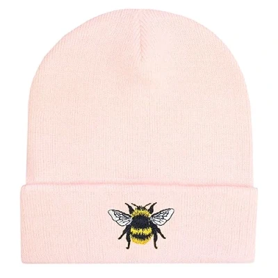 Image of TeddyT&#039;s Women&#039;s Bumble Bee Embroidered Thermal Beanie Hat (Baby Pink)
