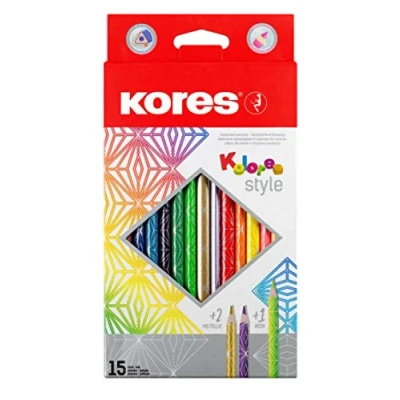 Image of Kores Kolores Style, 15 Triangular Shape Colouring Pencils Coloured with Soft Lead, Stationery Supplies, Colour Set of in Carton Case