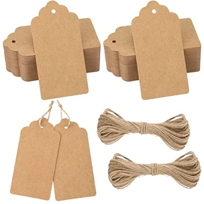 Image of jijAcraft 100PCS Brown Gift Tags, Kraft Paper Tags with String 10x5CM Craft Hang for Christmas Wedding Favours