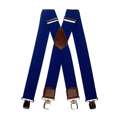 Image of Olata Men&#039;s Extra Wide Heavy Duty X Shape Braces/Suspenders with Brown Leather 5cm. Royal Blue